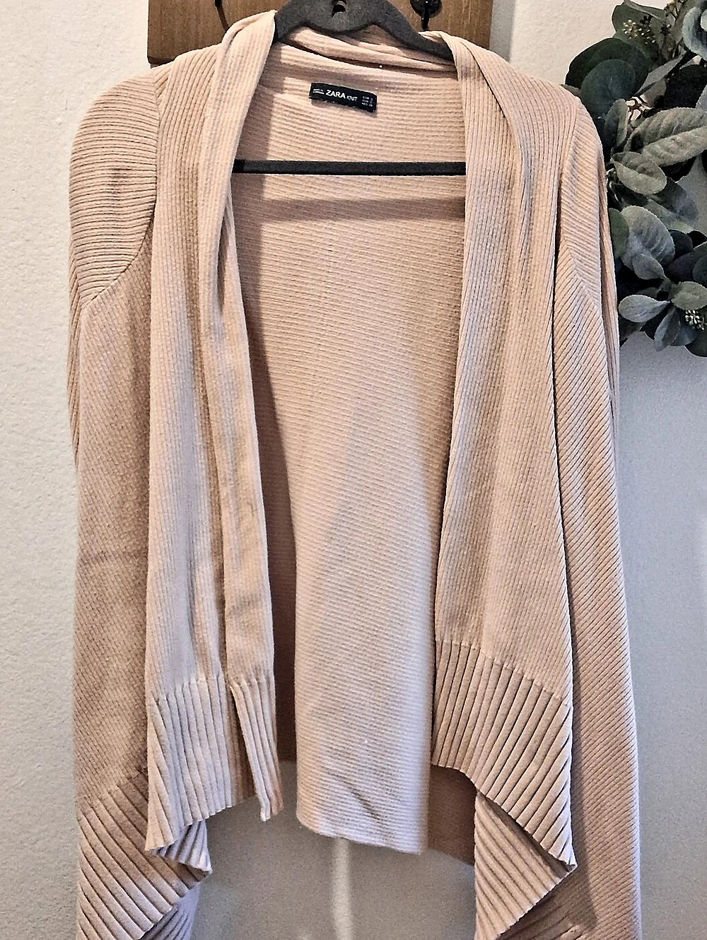 Zara Ribbed Draped Cardigan in Pink Size Small Like New